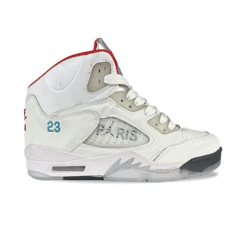 کتونی نایک ایر جردن 5 سفید طوسی قرمز ساقدار